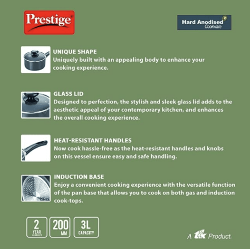 Prestige Aluminium Milk Pan, 2.25 Litres/18cm, Black - Image 2